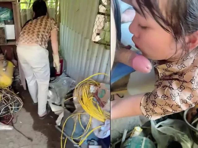 Thuê chị lao công dọn nhà mà nứng quá cởi quần cho chị bú luôn